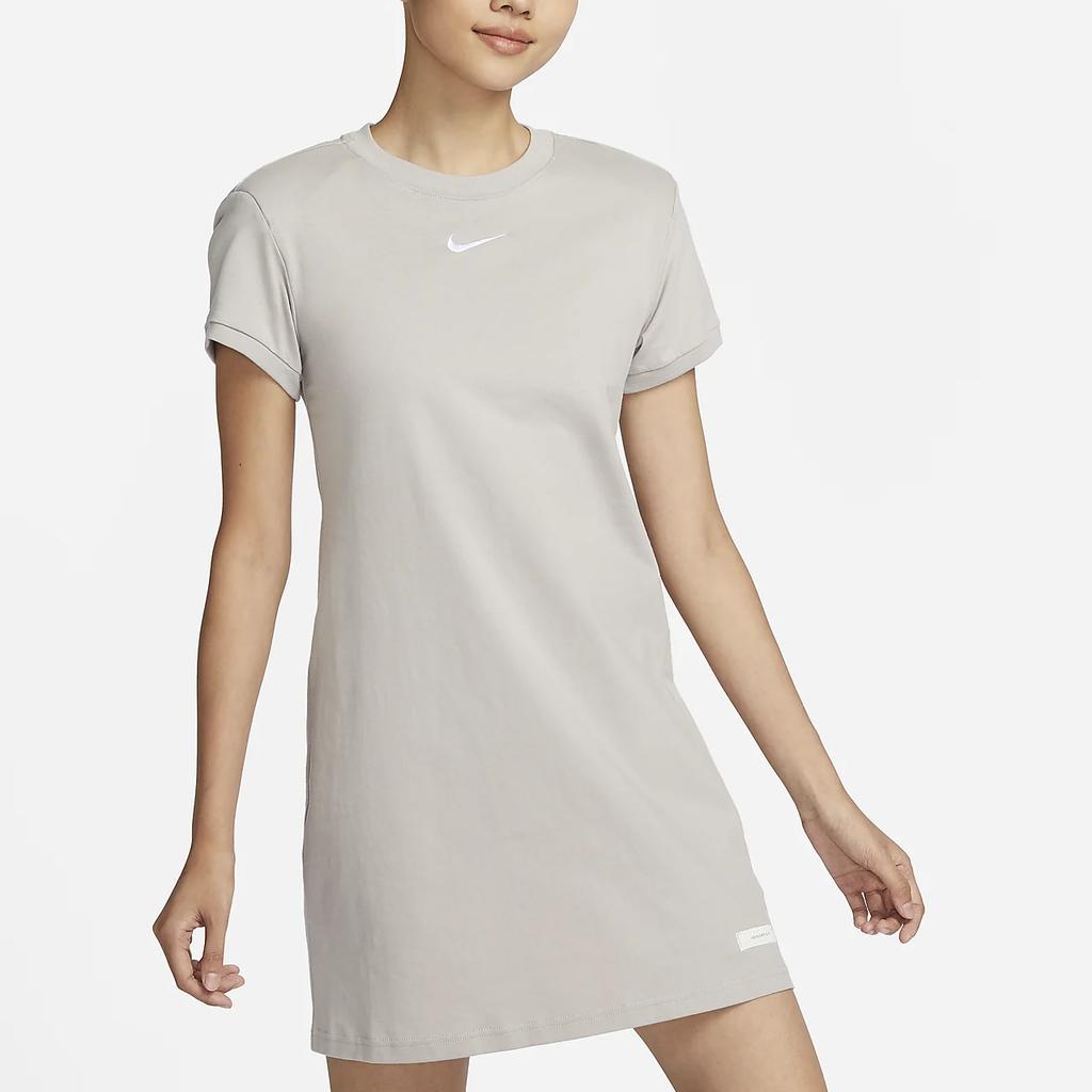 Nike Fitted Embroidered Solid Color Casual Training Breathable Short Sleeve Dress Women Dresses University-Gray White DR6003-033