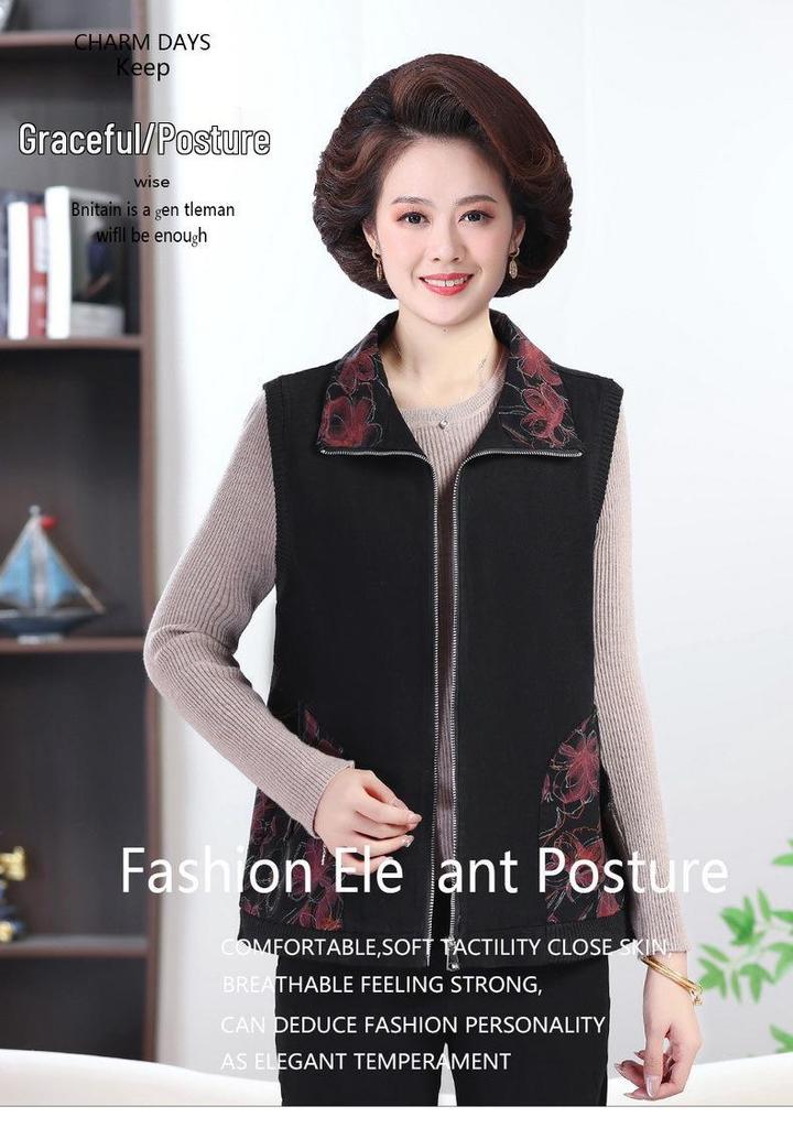 Grandma's Casual Zipper Vest for Elderly Women - Spring/Fall Style