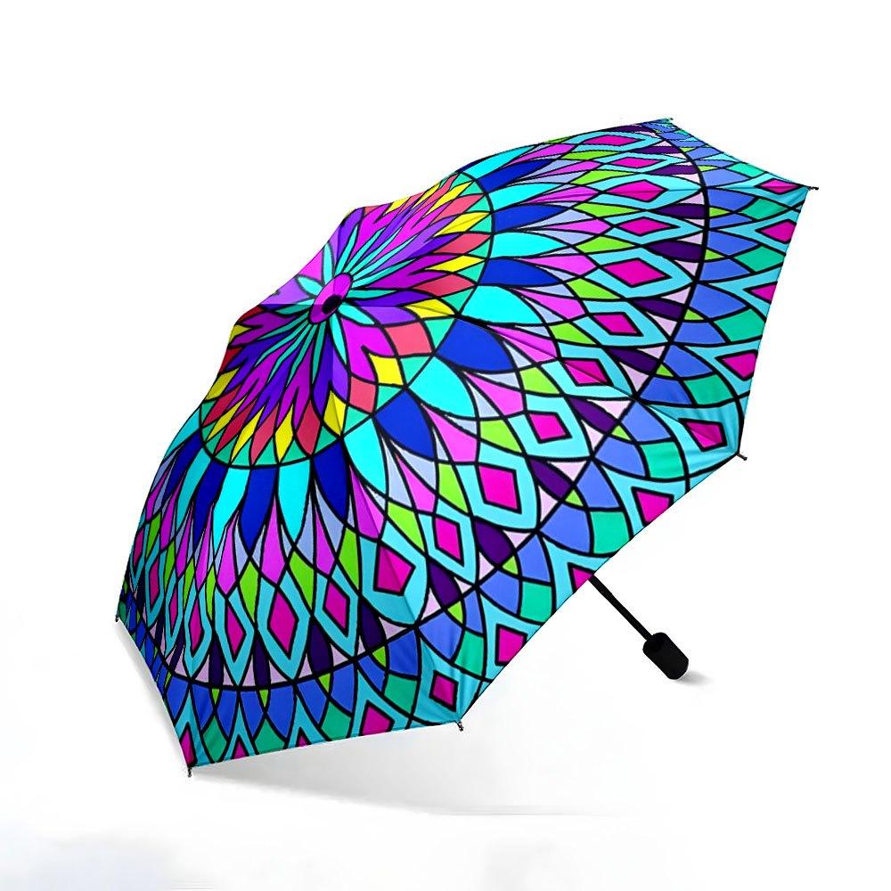 Automatic Folding Umbrella A Vibrant Mandala Design with Geometric And Floral Patterns. Portable Collapsible Design, Casual Ou