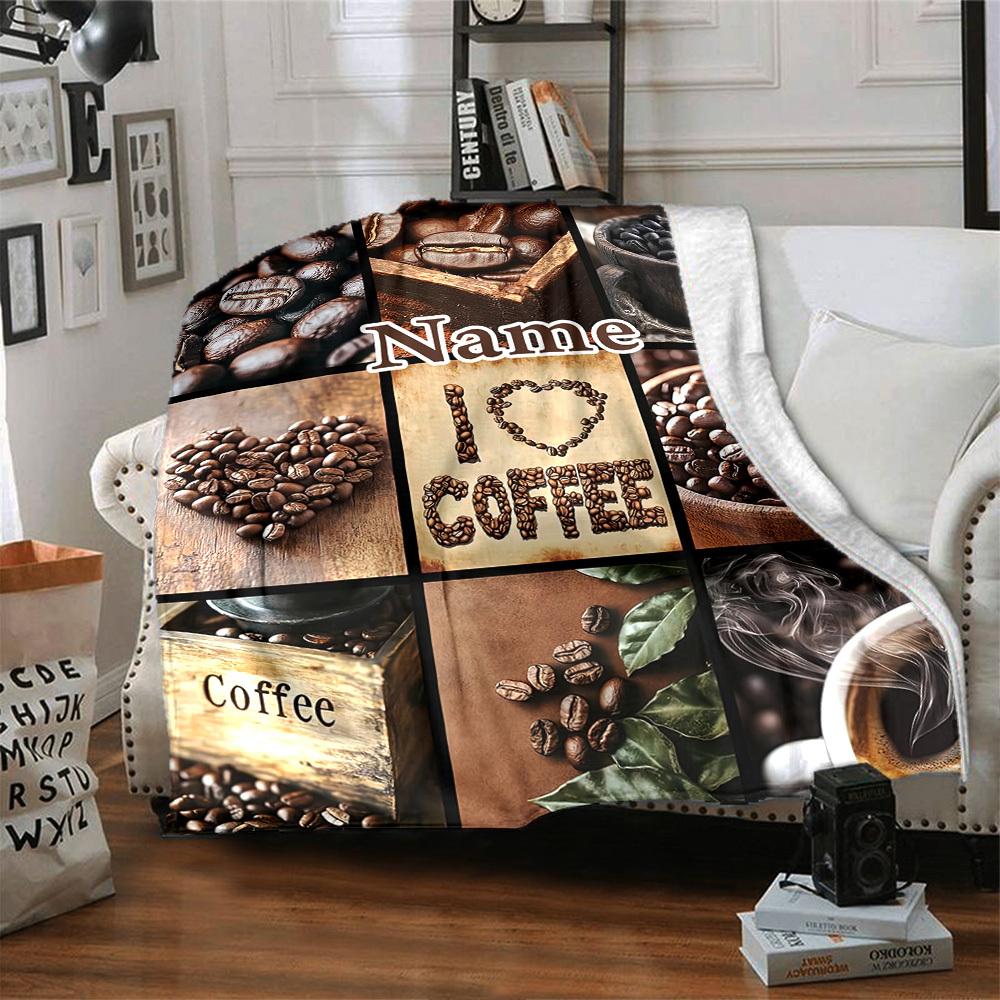 Coffee Bean Collage Home Customize Your Name Blankets Comfortable Soft Lightweight Allseason Multipurpose Blanket For Picnics Sofas Offices Beds