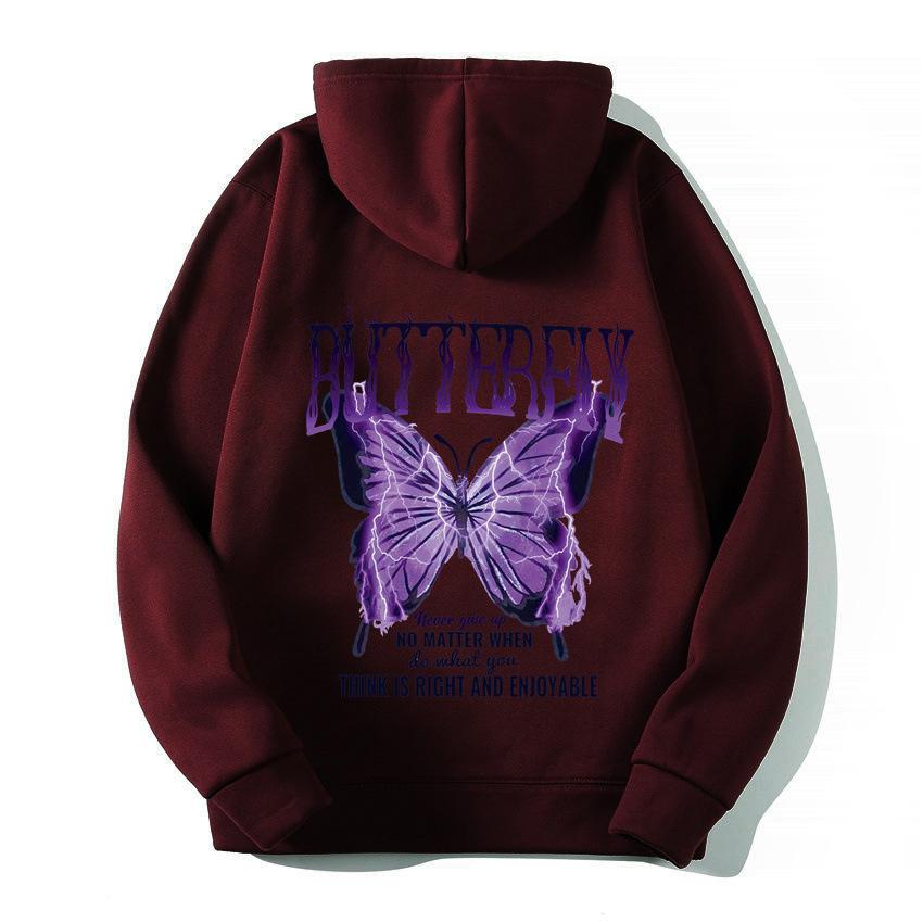 2025 European and American new letter fashion multi-color butterfly casual hooded fleece sweater