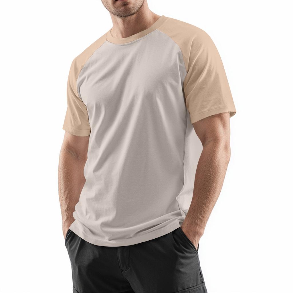 Men's Round Neck Contrast Color Raglan Short Sleeve Top T-shirt