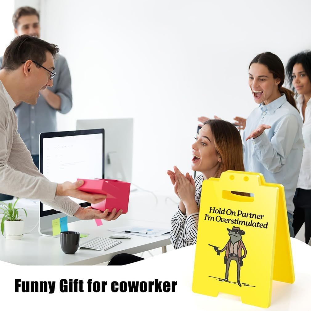 Caution Overstimulated Desk Sign Funny Humor Office Desks Cubicle Decor Desktop Decoration For Table Bedroom Study Room Stress Relief