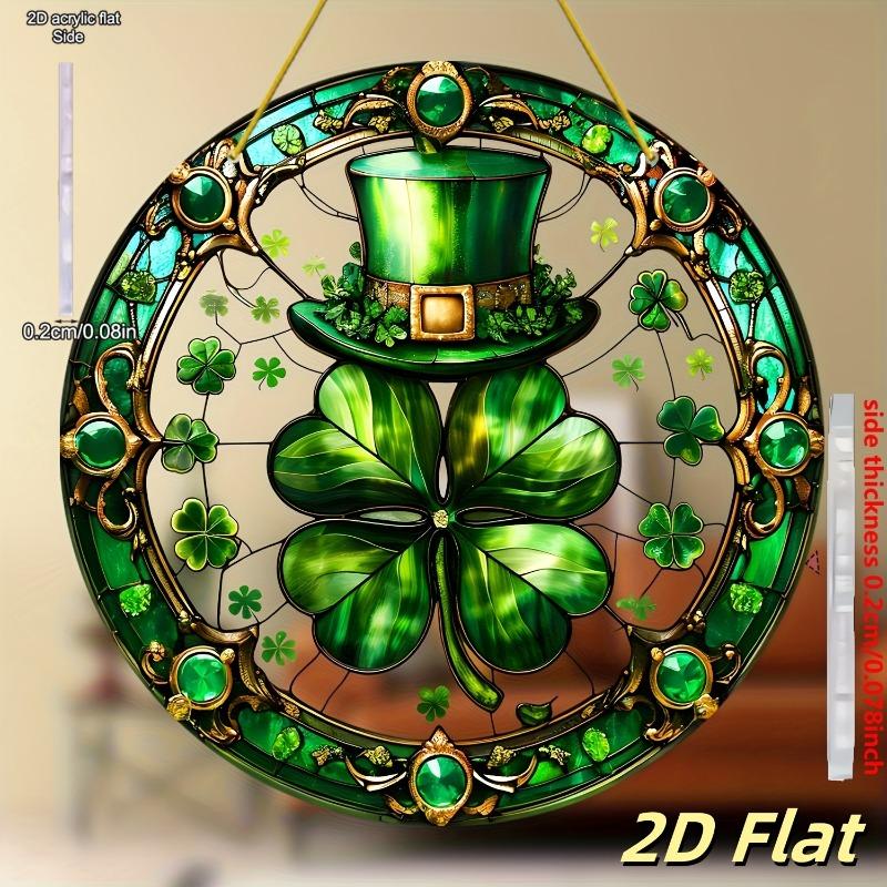 2D Flat Acrylic St. Patrick'S Day Sun Catcher - Clover & Top Hat Design,Window Hanging Decor, Lucky Charm,Irish Themed Housewarming Gift,Garden Decor