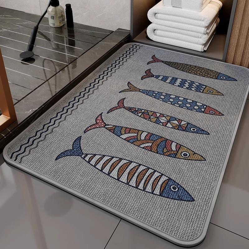 Bathroom Floor Mat Non Slip Linen Quick Dry Absorbent Dirt Resistant Toilet Rug Easy Clean Bath Mat