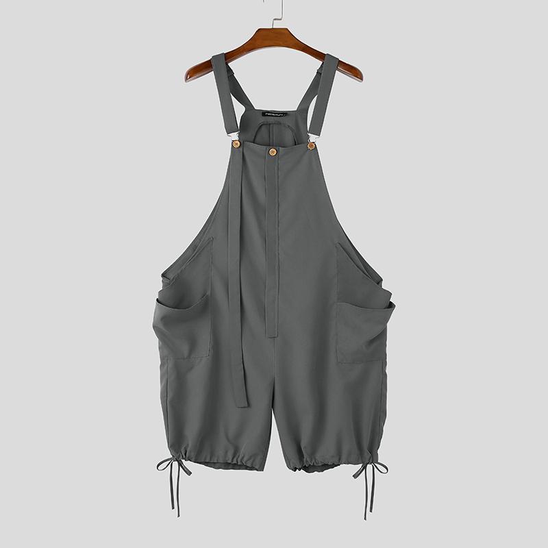 INCERUN Men Strap Sleeveless Casual Loose Cropped Cargo Rompers Jumpsuits