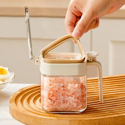 Stackable Glass Spices Container With Integrated Spoon Holder Leakproof Organizer For Seasonings And Baking Supplies