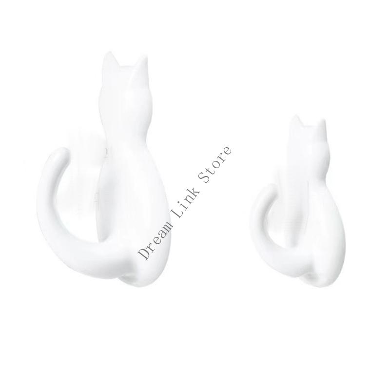 Q1FD 2pcs Easy Installation Decorative Plastic Cats Hooks With Adhesive Backing Storage Organizers For Coats Keys Accessories