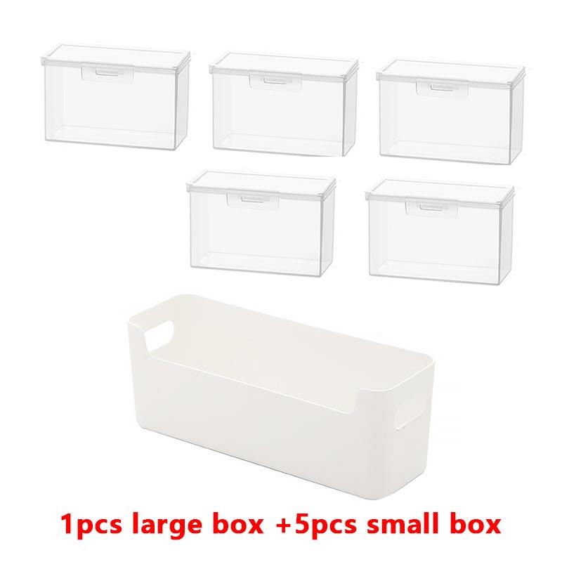 

Card storage box, with 5 small boxes and 1 long box, desktop card organization box, durable storage box белый
