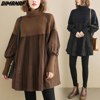 DIMANAF 2024 Plus Size Autumn Sweater Long Sleeve Women V-Neck Knitting Pullover Patchwork Pullovers Elastic Fashion Loose Tops&Tees