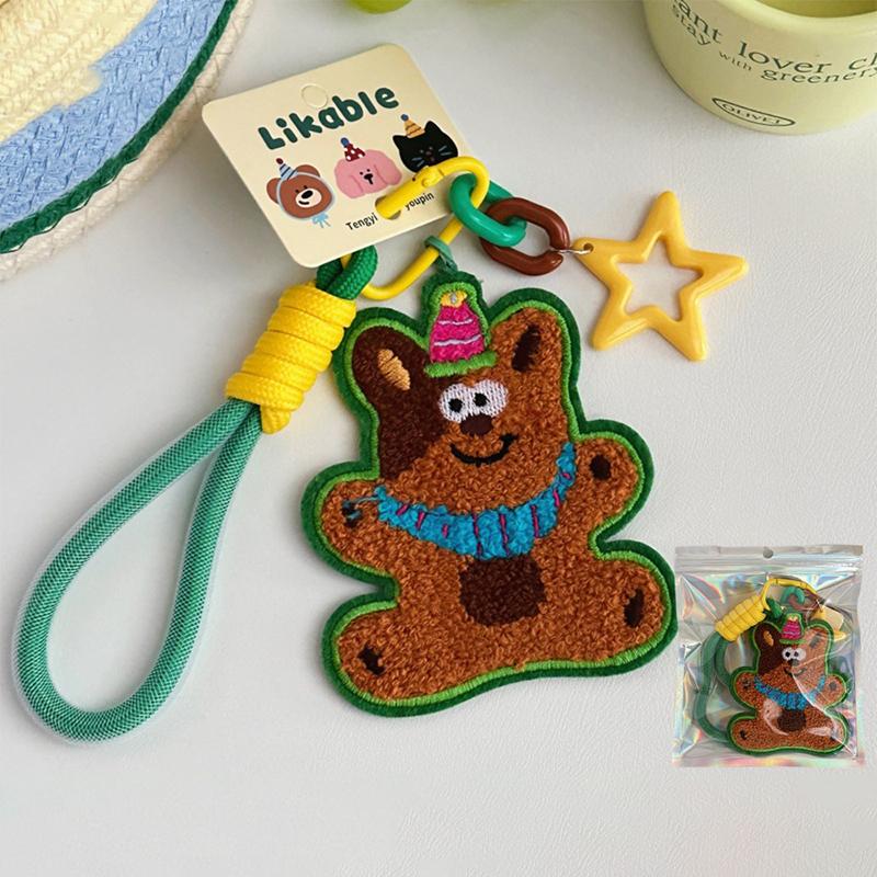 Cute Cartoon Embroidery Animal Felt Keychain Soft Plush Keyring Stuffed Key Holder Lovely Backpack Pendant Bag Charm Couple Gift