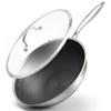 Boryenty 30cm Deep Stainless Steel Frying Pan with Lid, Wok, Stir-fry Pan, Non-stick, Induction Cooktop Compatible, Gas Stove Compatible, Dishwasher S