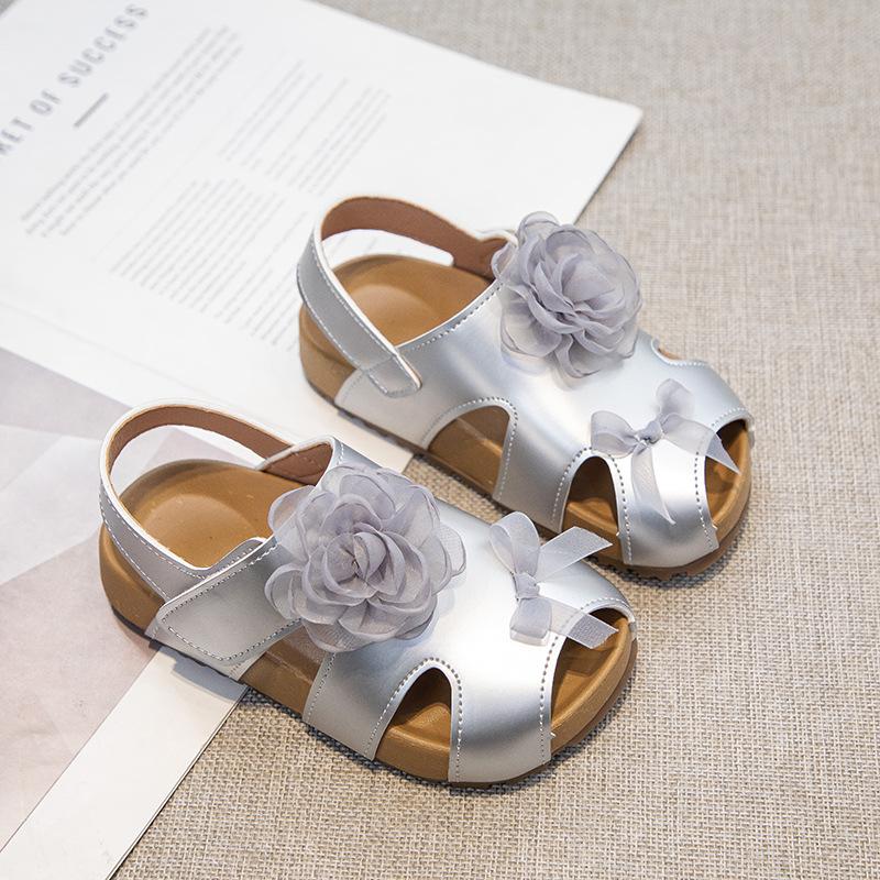 

Girls Gauze Flower Bow Decor Magic Tape Back Strap Thick Sole Summer Casual Sandals 26