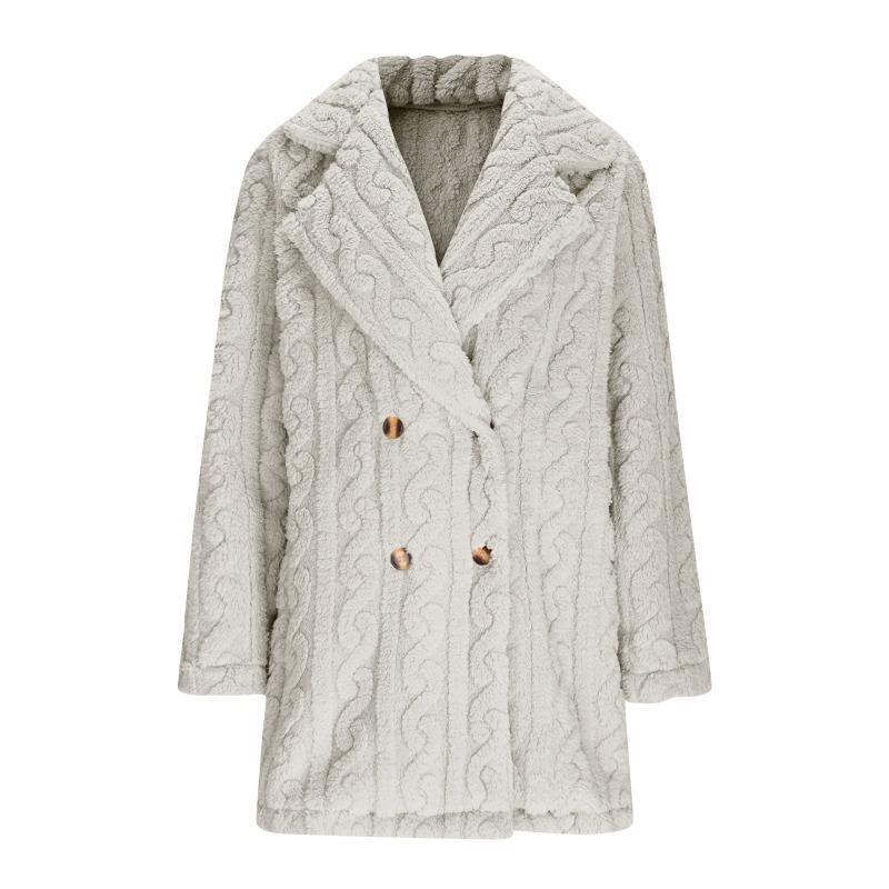 Women S Plush Double Breasted Mid Length Coat Notched Lapel Casual Warm Outerwear
