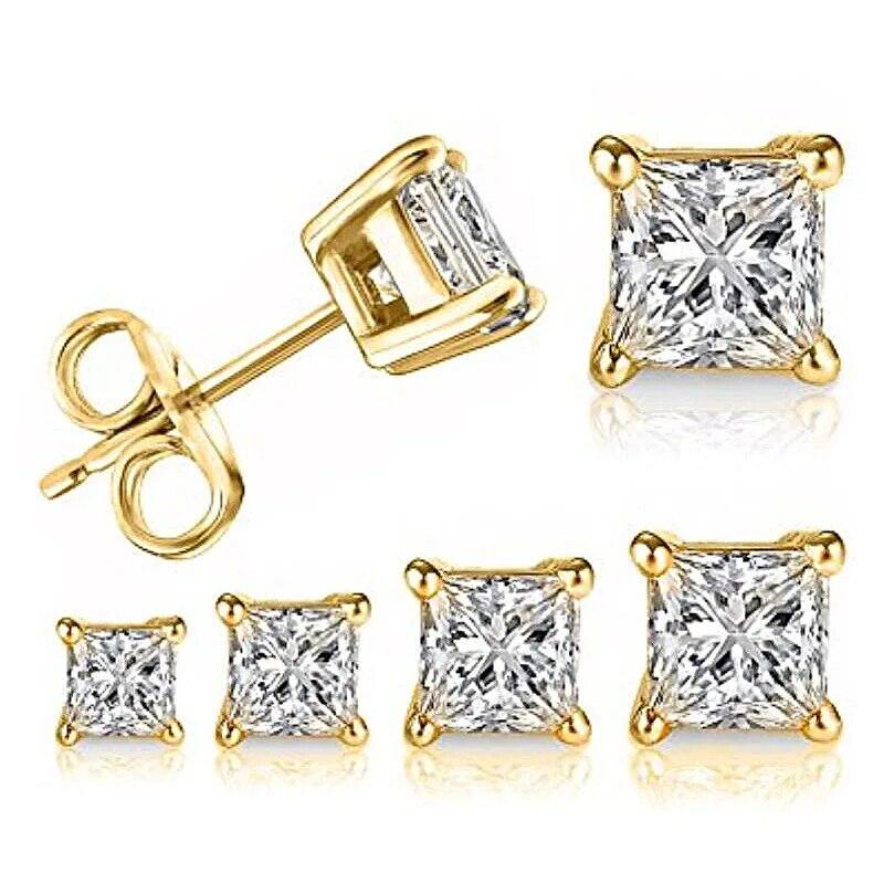 S925 Sterling Silber Ohrstecker für Frauen 4-Krallen Quadrat Zirkonia Ohrring Hochzeit Verlobung Braut Diamant Schmuck Geschenk