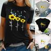Stylish Women Floral Daisy Printed Basic T-shirt Versatile Short Sleeve Blouse For Casual Wear
