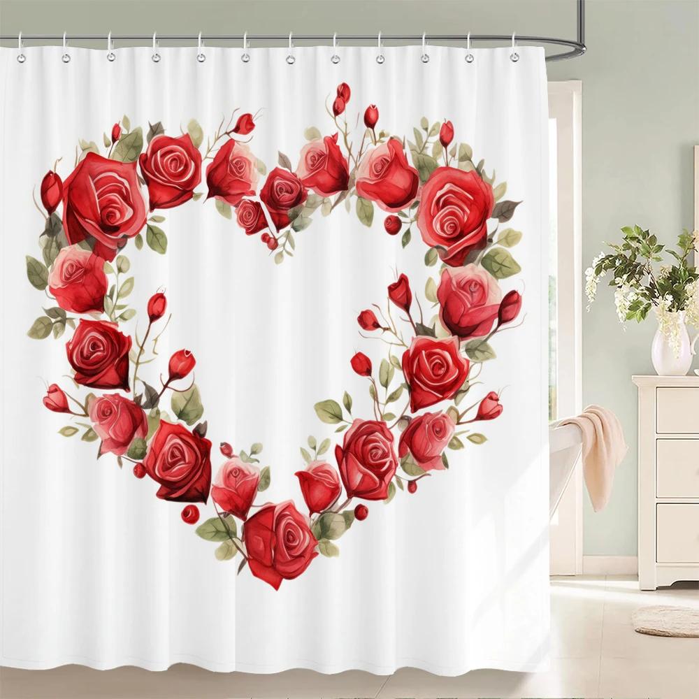 Waterproof Polyester Fabric Red Rose Shower Curtains Blue Rose Flowers Printing Bathroom Curtains for Home Decoration Curtain