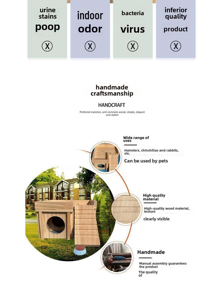 Dřevěný domeček pro křečka Suweisuge: Vícepatrové s žebříkem, Úkryt, Hnízdo na hračky, Design Zlatého medvěda pro zahradní úpravu.