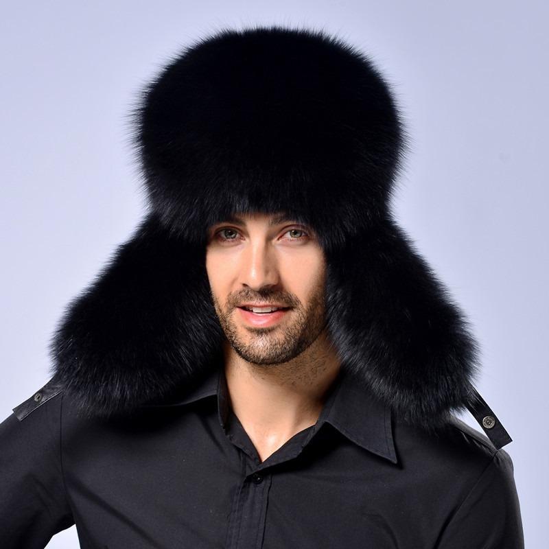 Fox hair Lei Feng hat, men's winter thickened fur cycling warm windproof ear protection hat, ski hat Russian outdoor