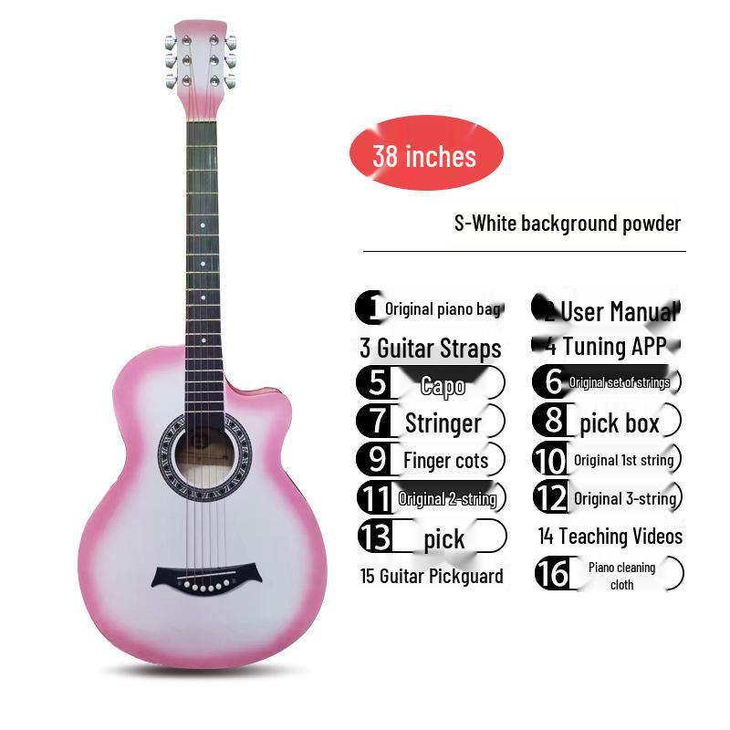 38/41-Inch Beginner Folk Guitar for Boys, Girls, and Students – Entry-Level Wooden Musical Instrument