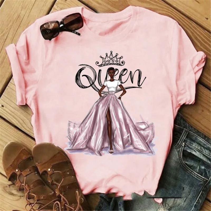 Pink Crown Queen Print Women T Shirt Short Sleeve O Neck Loose Women Tshirt Ladies Tee Shirt Tops Clothes Camisetas Mujer
