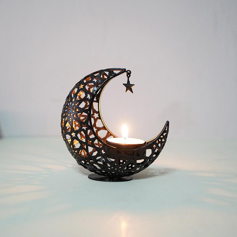 Wrought Iron Crescent and Middle Eastern Hollow Aromatherapy Candlestick - Tabletop Decorative Aromatherapy Burner, Suitable for Dinner Parties