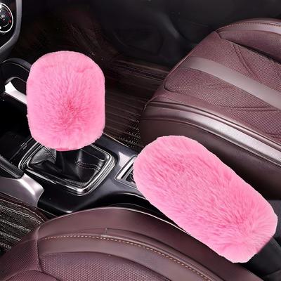 Hovom 2PCS Fluffy Car Gear Shift Knob Cover & Handbrake Cover, Soft Plush Hand Brake Handle & Gear Shift Cover For Women Girls, Universal Comfortable