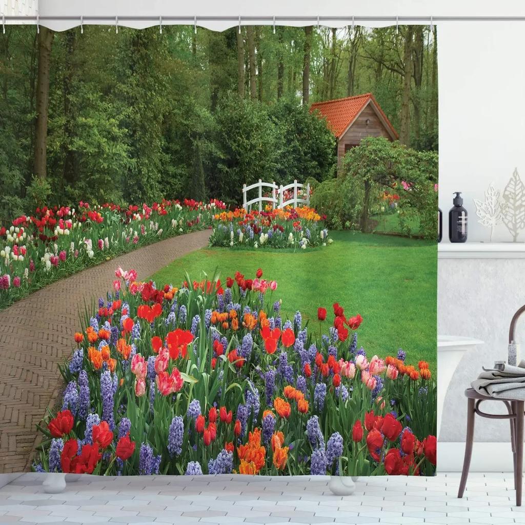 Garden Landscape Shower Curtain Forest Nature Flowers Plants Rural Park Scenery Bath Curtains Modern Printed Bathroom Decor Sets