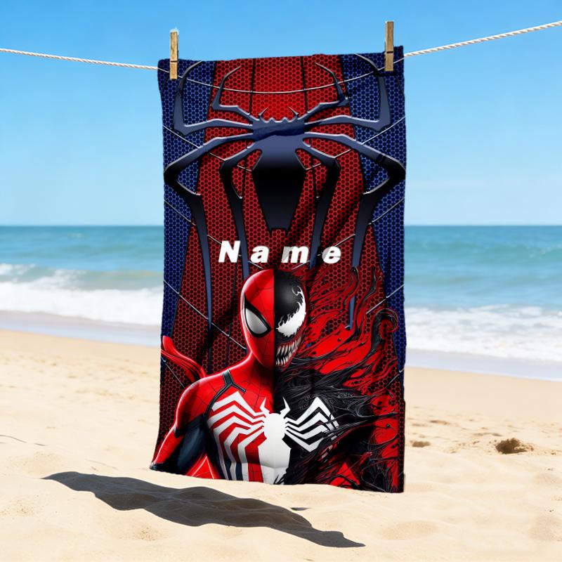 Custom Name Spider-Man Team-Up Stylish Digital Printing Beach Towel Quick‑Drying Absorbent Blanket for Beach Pool Gym Travel