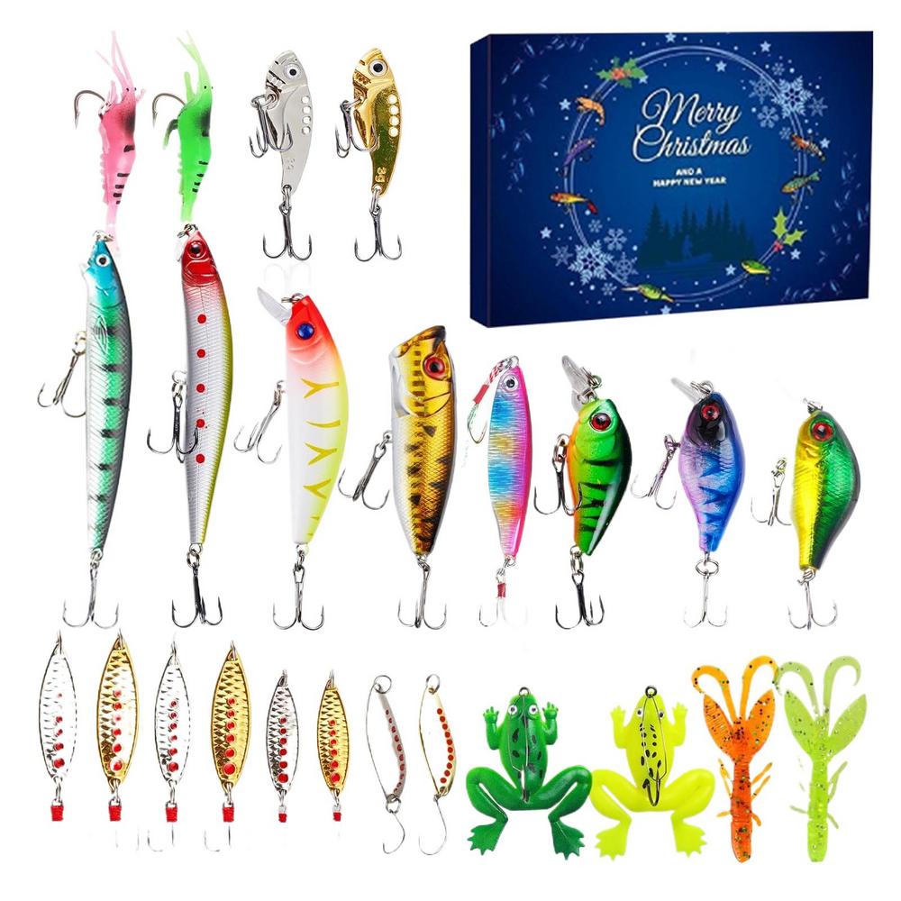 Advent Calendar Fishing Lures 2025 Countdown Lake Fishing Tackle Kit Box Creative Freshwater Trout Lures Kit Fishing Tackle Box