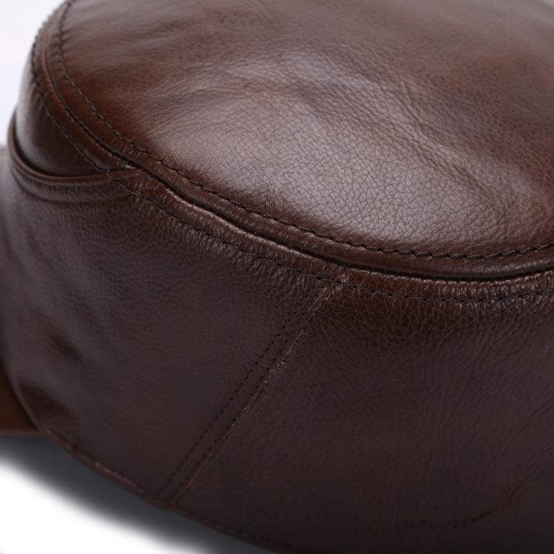 Męska Czapka z Daszkiem typu "Kaczka" ze Skóry Bydlęcej - Ciepła w Stylu Wojskowym na Jesień i Zimę