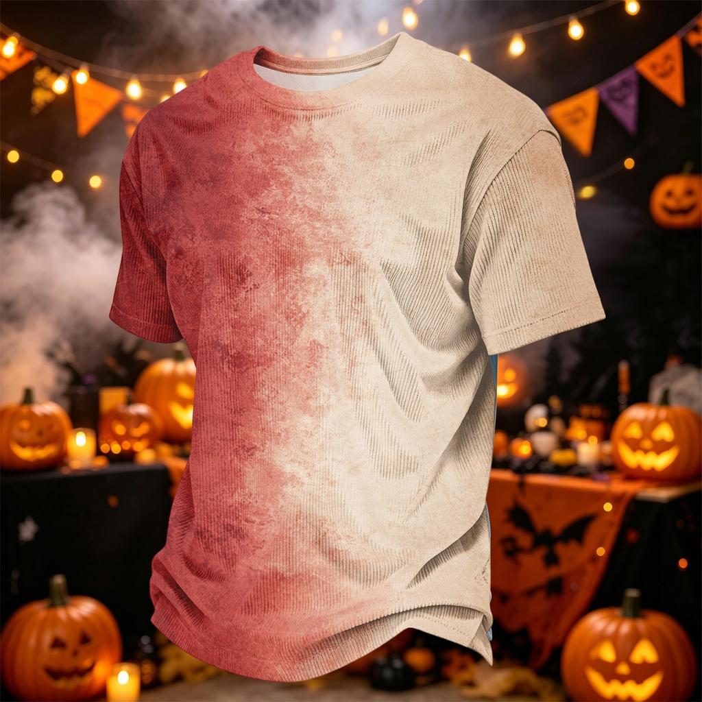 Herren Casual Corduroy Kurzarm Rundhals Leicht Atmungsaktiv Oberteil Halloween-Thema Aufdruck Bequeme Passform