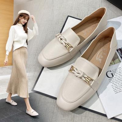 Fashion Metal Buckle Oxfords Woman Flats Moccasins Square Toe Low Heels Loafers British Twist Bow-knot Small Leather Shoes Women 2025