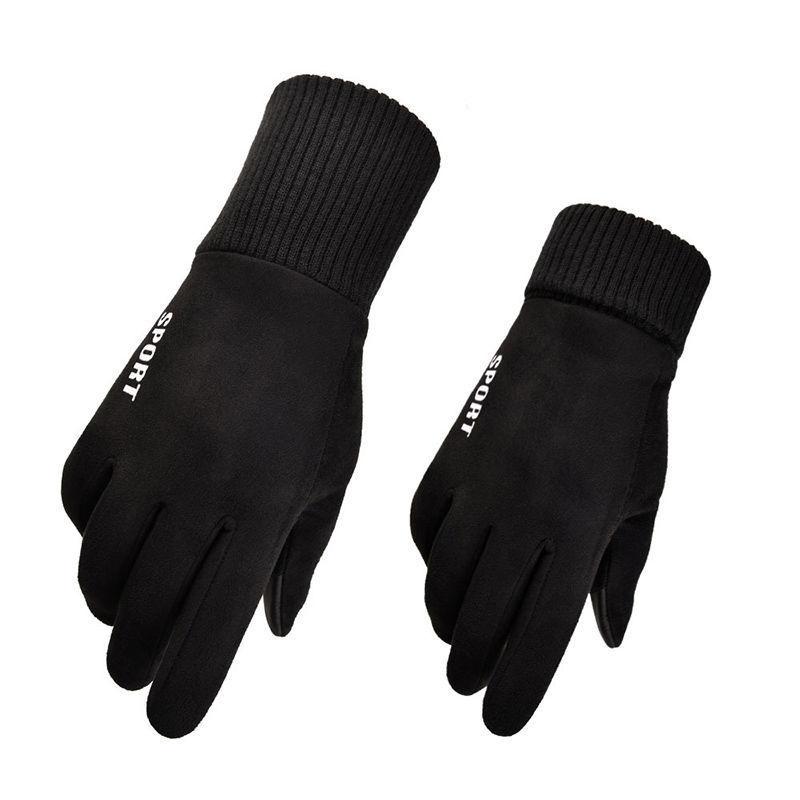 Suede Gloves, Men's Autumn and Winter Outdoor Warmth Touch Screen Velvet Thin Cycling Motorcycle Cotton Gloves