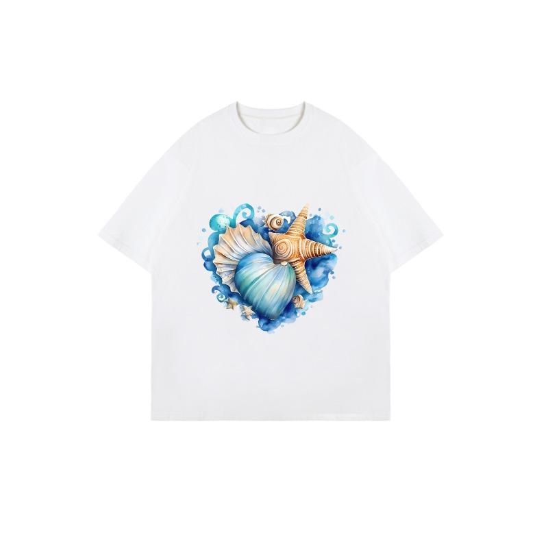 Black Oversized T-Shirt With Seashell And Starfish Print For Beach And Casual Wear