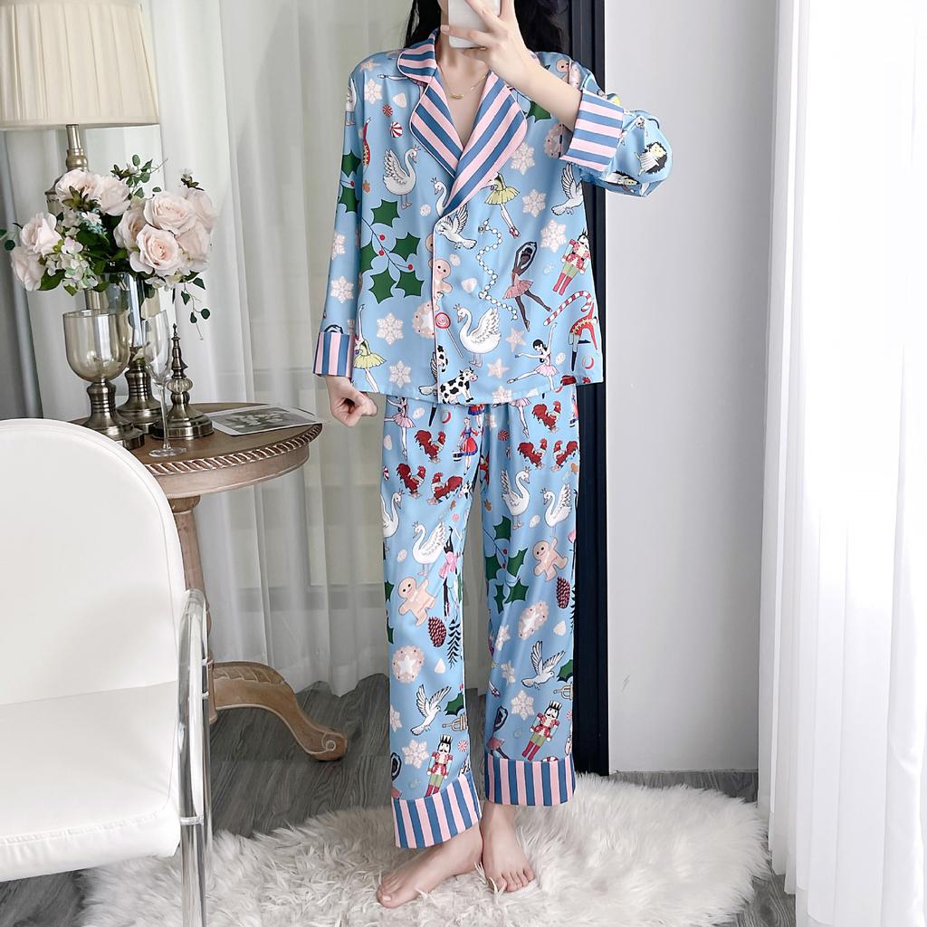 1011 New fashionable women's ice silk pajamas, long sleeves and trousers, high-end temperament, light luxury loungewear can be worn outside