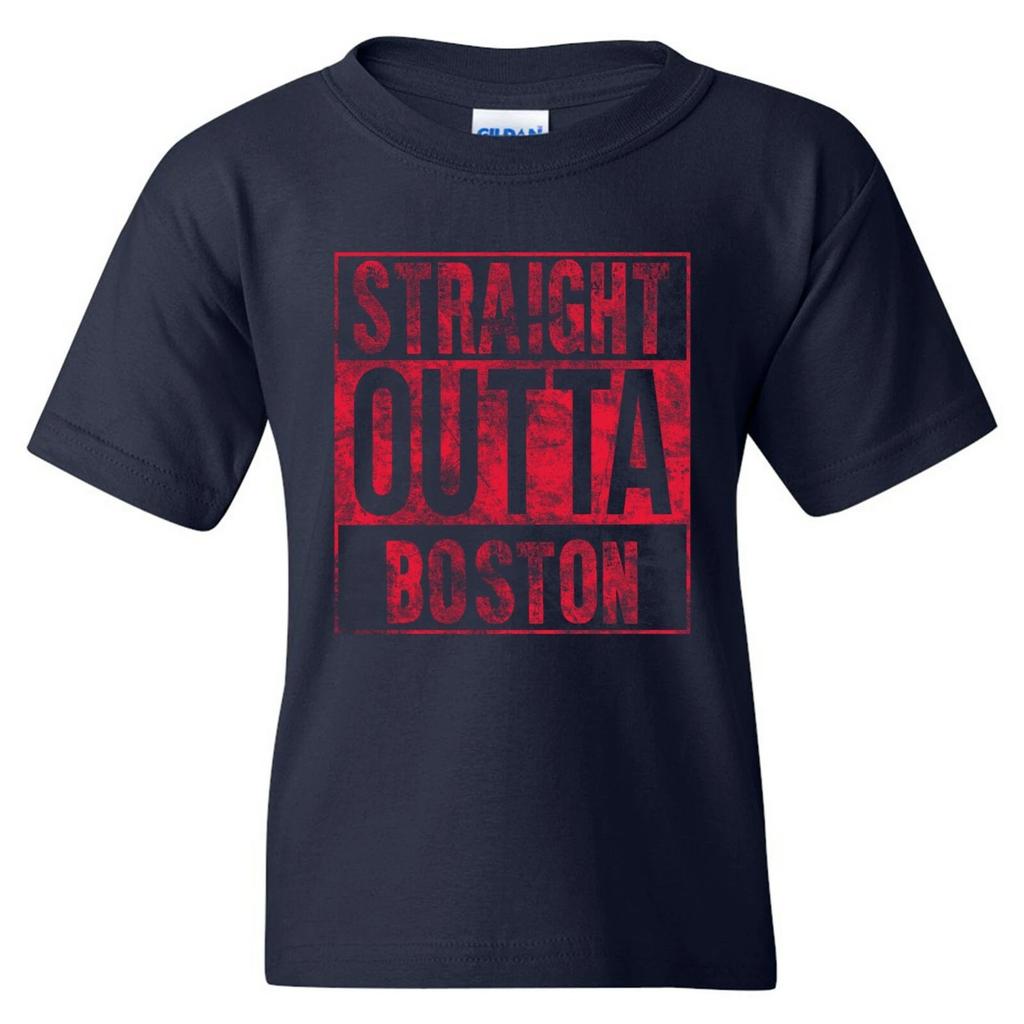 Straight Outta Boston- Hometown Football Sports Team Youth T Shirt - Navy