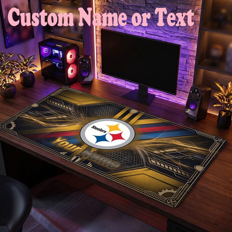 Pittsburgh Steelers Customized Name Text Mouse Pad, Large Desk Mouse Mat Personalized Home Office Present