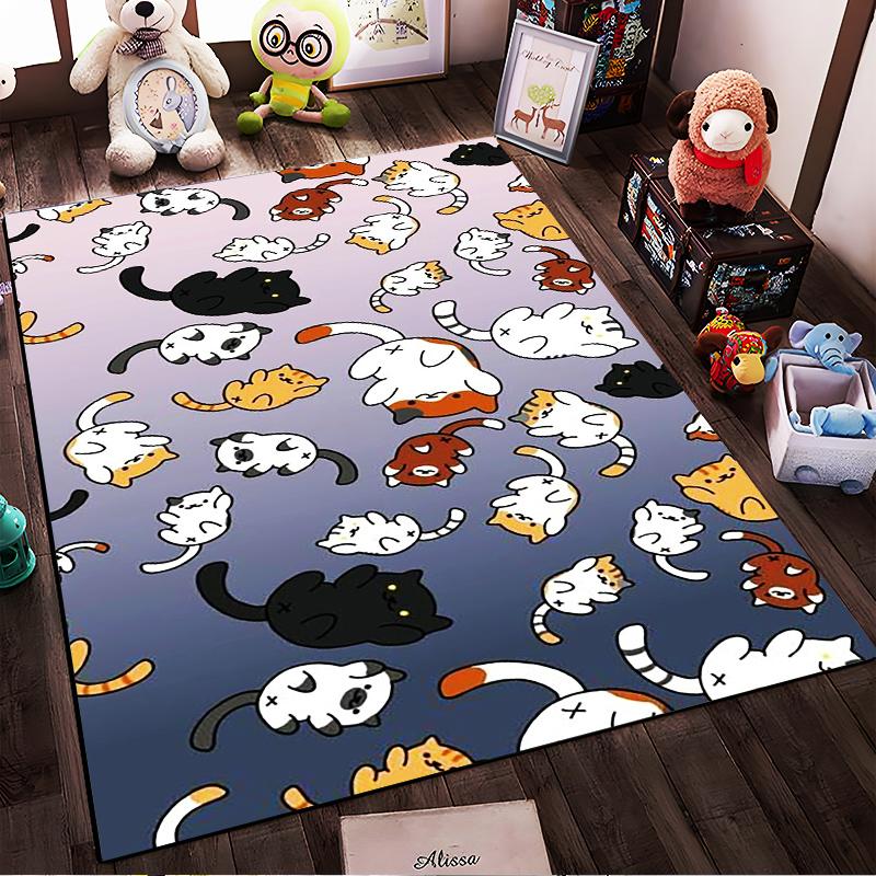 Cute Cartoon Cats Pattern Gradient Background Carpet for Home Decor Suitable for Use As an Anti-slip for Room and Bedroom Sofas
