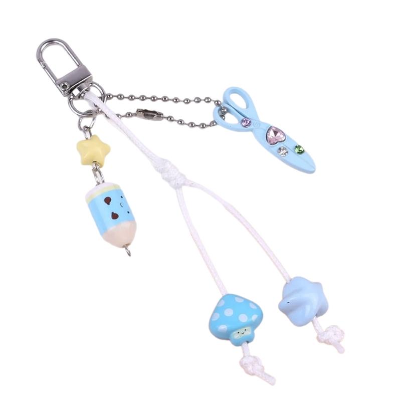 Cute Bag Charm Pendant Keyring Scissors,Pencil Braided Rope Keychain Bag Charm for Backpack Purse Handbag Decoration