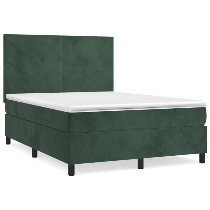 3142902 vidaXL Lit à sommier tapissier et matelas Vert foncé 140x190cm Velours
