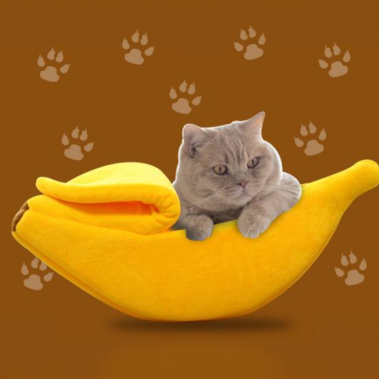 Cute Banana Cat Bed Plush Cozy Pet Cave Bed Semi-Enclosed Cat Hide Bed Fun Calming Bed for Puppies Cats Small Medium Sized Dogs