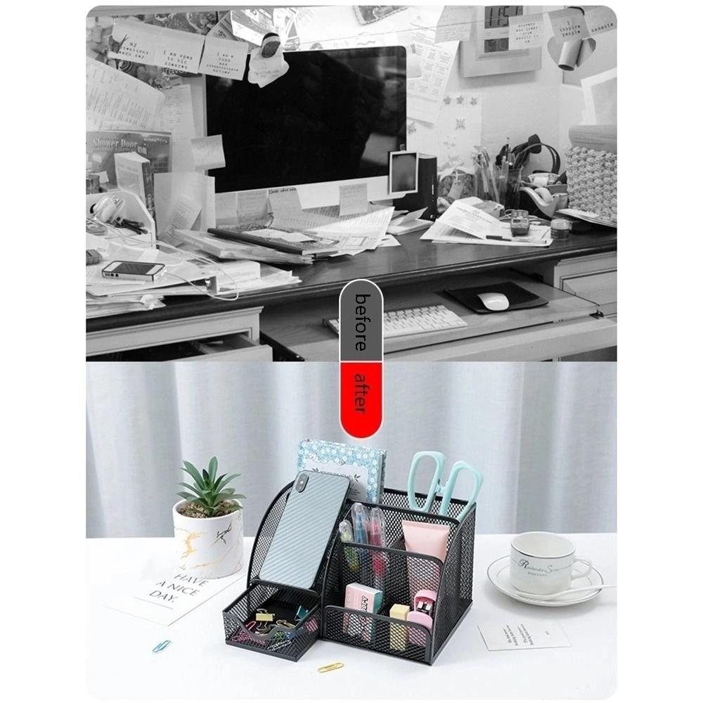 Metal Mesh Desk Organizer Multi-functional Desktop Office Organizer  School Office