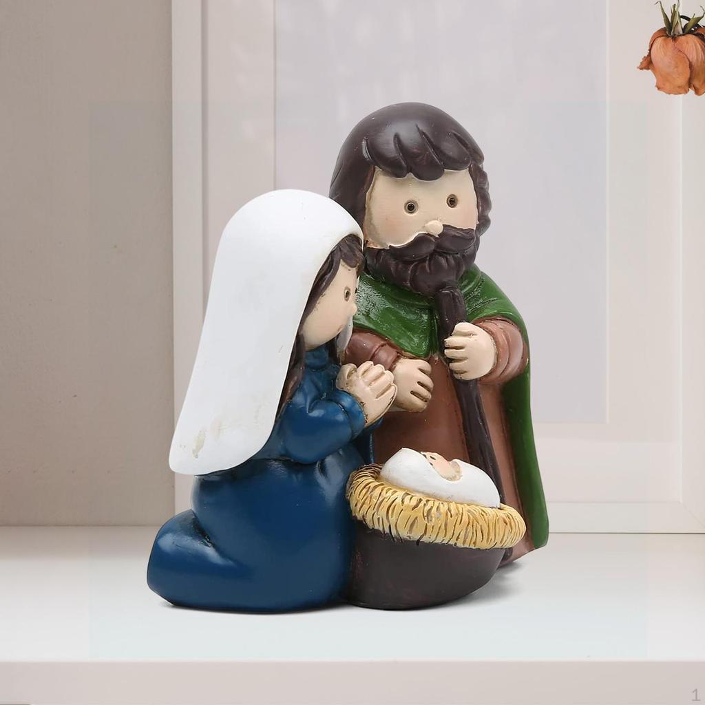 Holy Family Figurine Indoor Decoration Christmas Nativity Set Crib Resin Joseph Jesus Mary