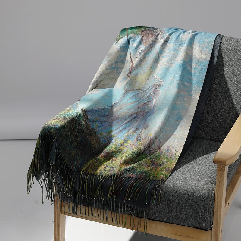 

Роскошный бренд Масляная живопись Кашемировый шарф для женщин Теплая зимняя пашмина с принтом Шаль Фуляр Женский Плед Шарфы Обертывания