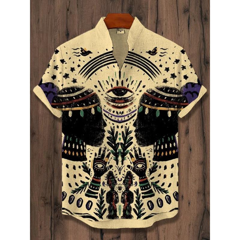 2026 Cămașă Retro cu Mânecă Scurtă pentru Bărbați Stil African Vintage Etnic Tribal Topuri Modă Casual Vacanță Streetwear Cămașă Bărbați