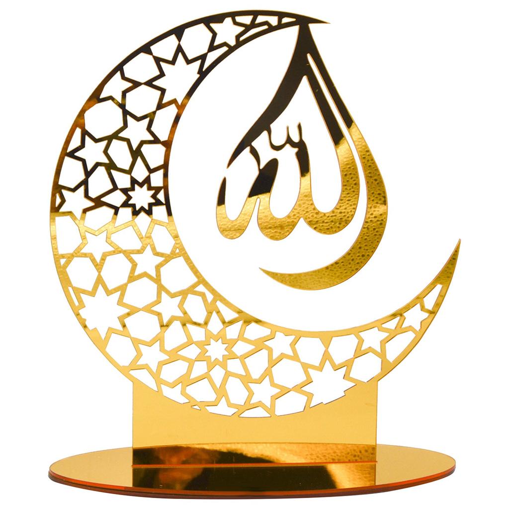 Gold Eid Mubarak Acrylic Ornament Ramadan Kareem Decoration Moon Star Lamp Craft for Home Islamic Muslim Party Supplies
