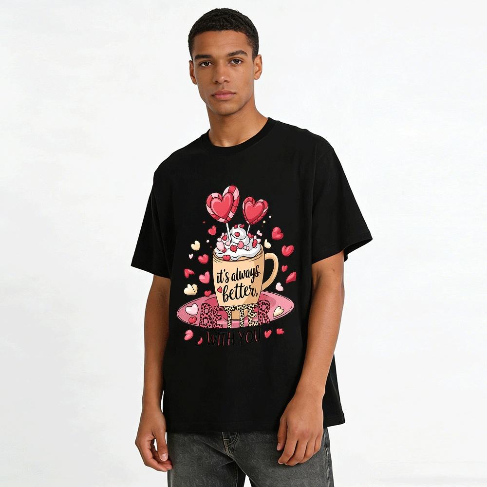 Love Coffee Print Top Sweet Casual Tee Always Better With You Pure cotton T-shirt