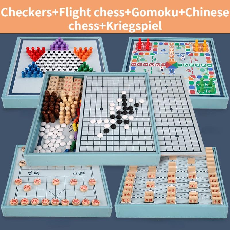 Wooden Multi-Function Flight Chess Checkers For Kids Chinese And International Chess Animal Chess Gobang Educational Toys Board