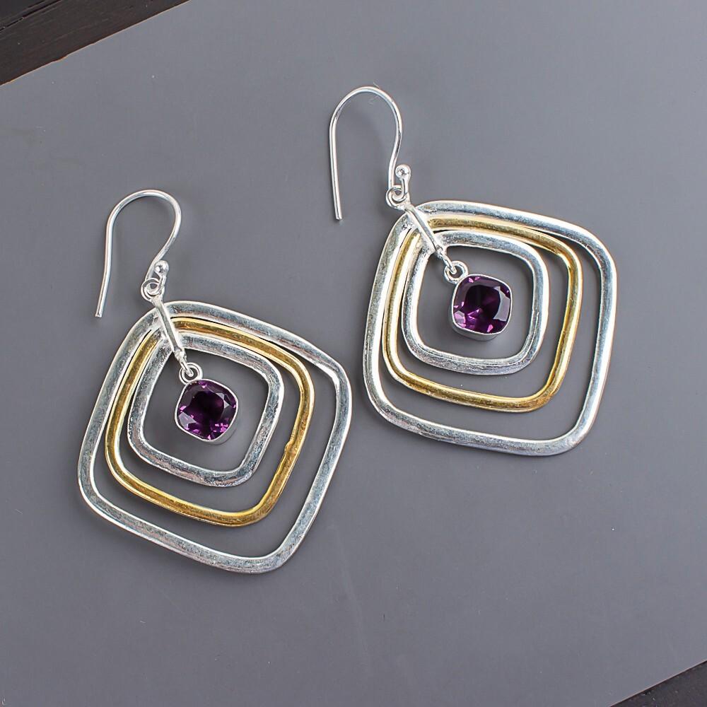 

Amethyst Gemstone 925 Sterling Silver Handmade Jewelry Dangle Earrings 2.44 EE-70-8